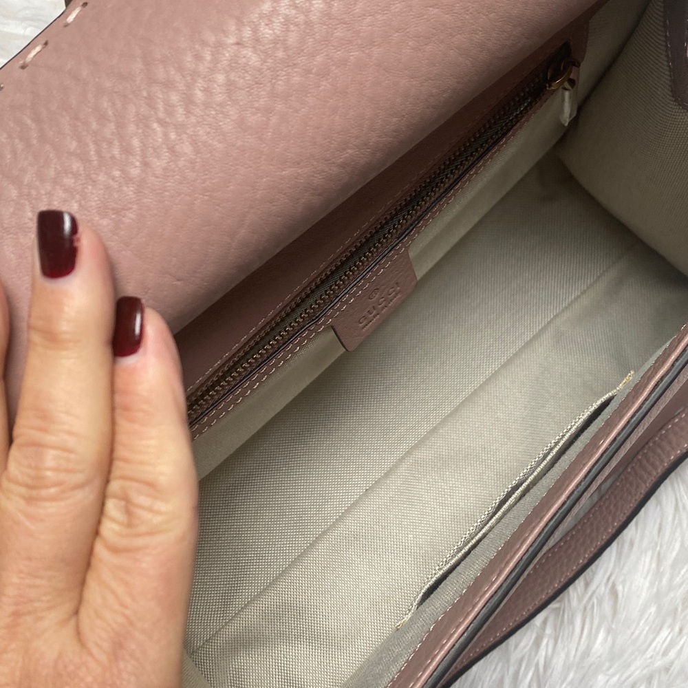 Gucci Marmont GG 2 way Pink/tan Satchel with Gold Accent - Picture 13 of 17